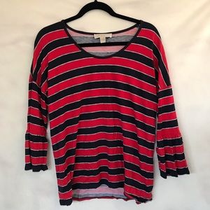 Michael Kors Red White Blue Stripe Long Sleeve Top